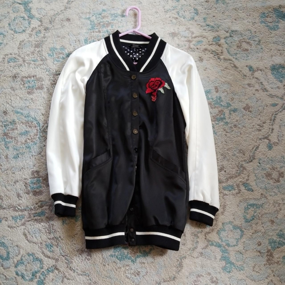 Bebe rose long bomber jacket